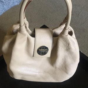 Kate Spade light tan leather tote w/ polka dot